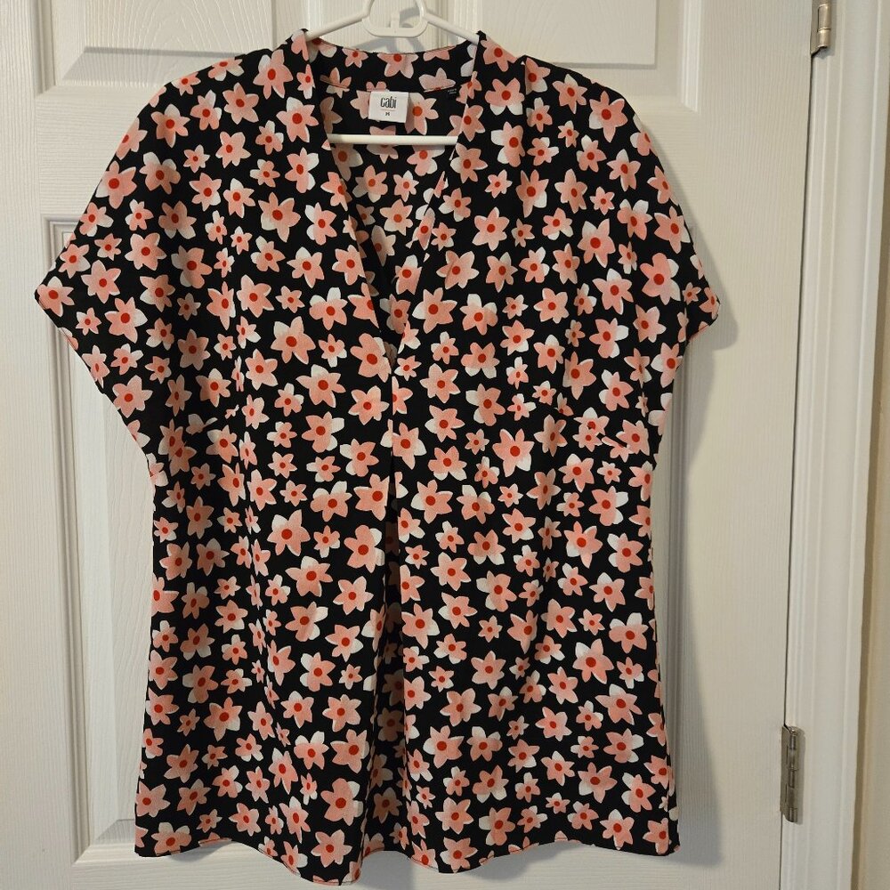CAbi Harmony Blouse Black & Pink Floral Print Women's Top Style 5347 Size M